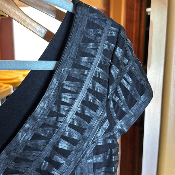 Parker Black Faux Leather Mesh Bodycon Dress V-Neck Mini Size Medium - Picture 5 of 11